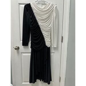 Vtg Filigree Black White Rhinestone Ruched Evening Gown Cruella De Vil Like READ